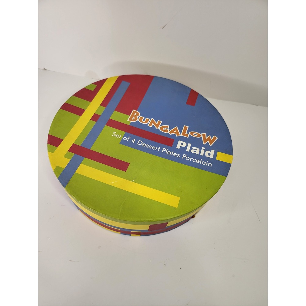 I. Godinger & Co Bungalow Plaid Porcelain Dessert Plates Set of 4 Multi-Color